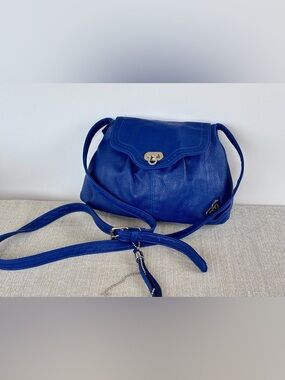 Roxy Blue Faux Leather Crossbody Bag Boho Slouchy Shoulder Purse